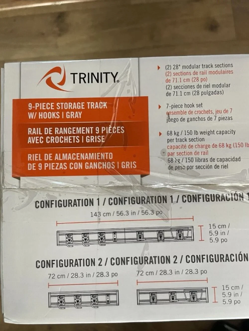TRINITY 9-Piece Garage Storage Track Wall Organizer Rail w/ Hooks Gray